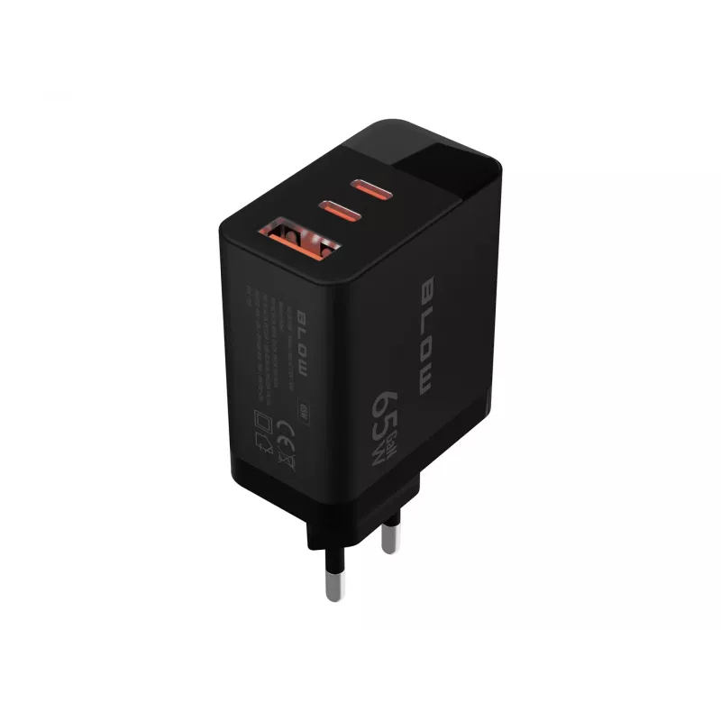 LCD sieninis įkroviklis su USB lizdu + 2x USB-C PD 65W GAN juodas vatmetras