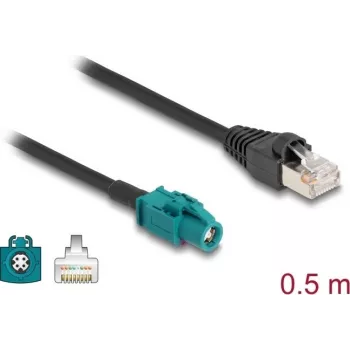 DELOCK tinklo kabelis 91371 — HSD Z į RJ‑45, auksuoti kontaktai, 0,5 m, juodas