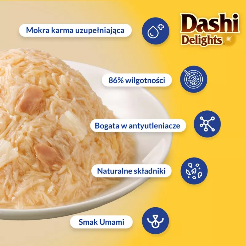 Šlapieji kačių skanėstai INABA Dashi Delights Delicate Flakes Vištiena su Tuna 40 g maišelis