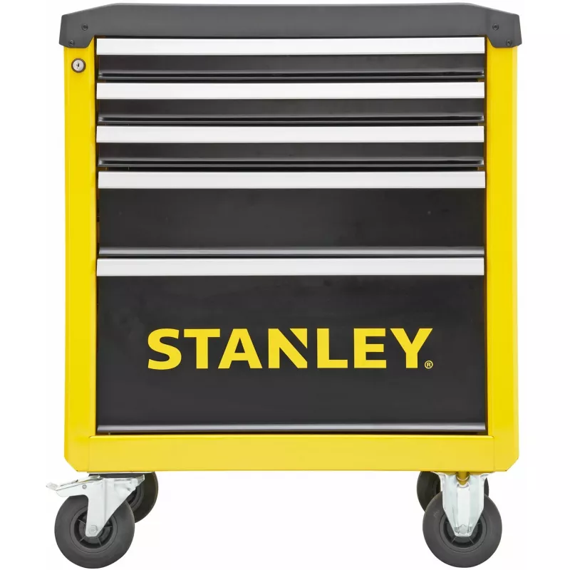 Įrankių vežimėlis Stanley STST74305-1 su 5 stalčiais, geltonas/juodas, 3 plokšti + 2 gilūs stalčiai
