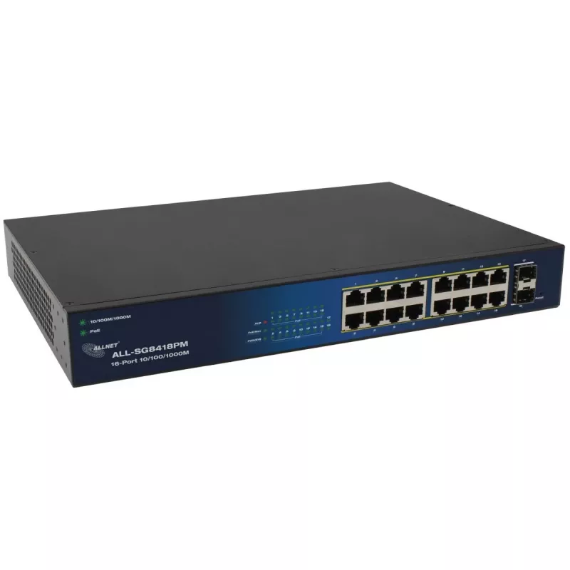 ALLNET ALL-SG8418PM 18 prievadų Gigabit PoE jungiklis – 16 PoE prievadų, 2 uplink prievadai