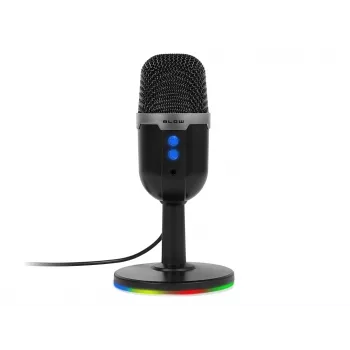 BLOW studijinis mikrofonas su LED stovu – laidinis USB 2.0, 20–16000 Hz, jautrumas -50 dB, 237 g