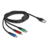 DeLOCK 90156 USB įkrovimo kabelis 3-in-1, Type-A į Lightning / Micro USB / USB Type-C, 2 m, daugiaspalvis