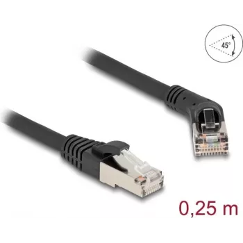 DeLOCK RJ45 Cat.6A S/FTP 45° kampuotas į tiesų 0,25 m juodas tinklo kabelis