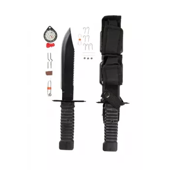 Išgyvenimo peilis su fiksuotu ašmenimis Mil-Tec Special Forces 15368000 — nerūdijantis plienas, full tang, 310 mm ilgio, 185 mm ašmenys, juodas