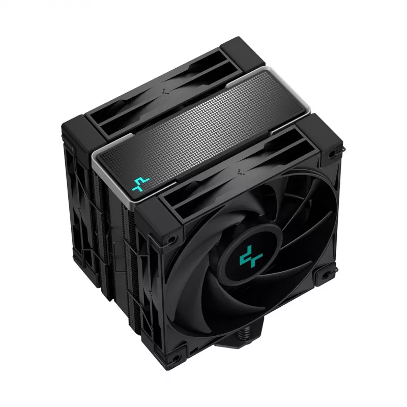 Oro aušintuvas DeepCool AK400 ZERO DARK PLUS — 120 mm FDB ventiliatorius, 4 šilumos vamzdeliai 6 mm, skirtas LGA 1700/AM4/AM5, aukštis 155 mm, juodas