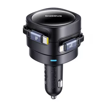 Automobilinis įkroviklis Baseus Enjoyment Max 60W su USB‑C ir Lightning laidais, dviejų prievadų greitasis įkrovimas
