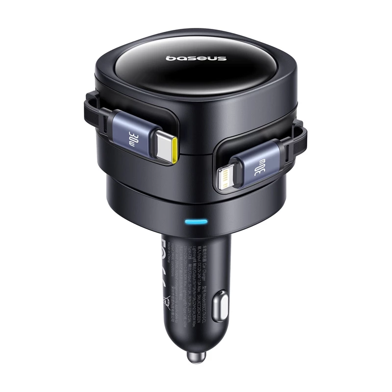 Automobilinis įkroviklis Baseus Enjoyment Max 60W su USB‑C ir Lightning laidais, dviejų prievadų greitasis įkrovimas