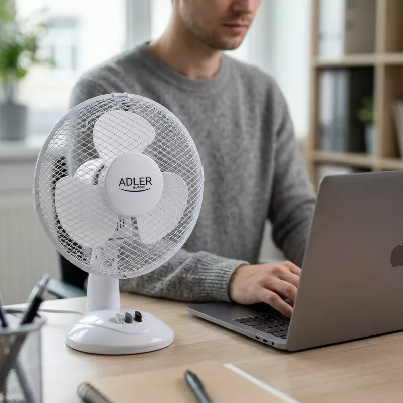 Adler AD 7302 stalinis ventiliatorius baltas 23 cm 2 greičiai su svyravimu 60 W