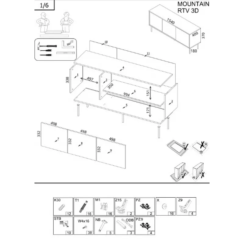 TV spintelė Cama Meble MOUNTAIN 154x40x55 cm – juoda ir auksinė