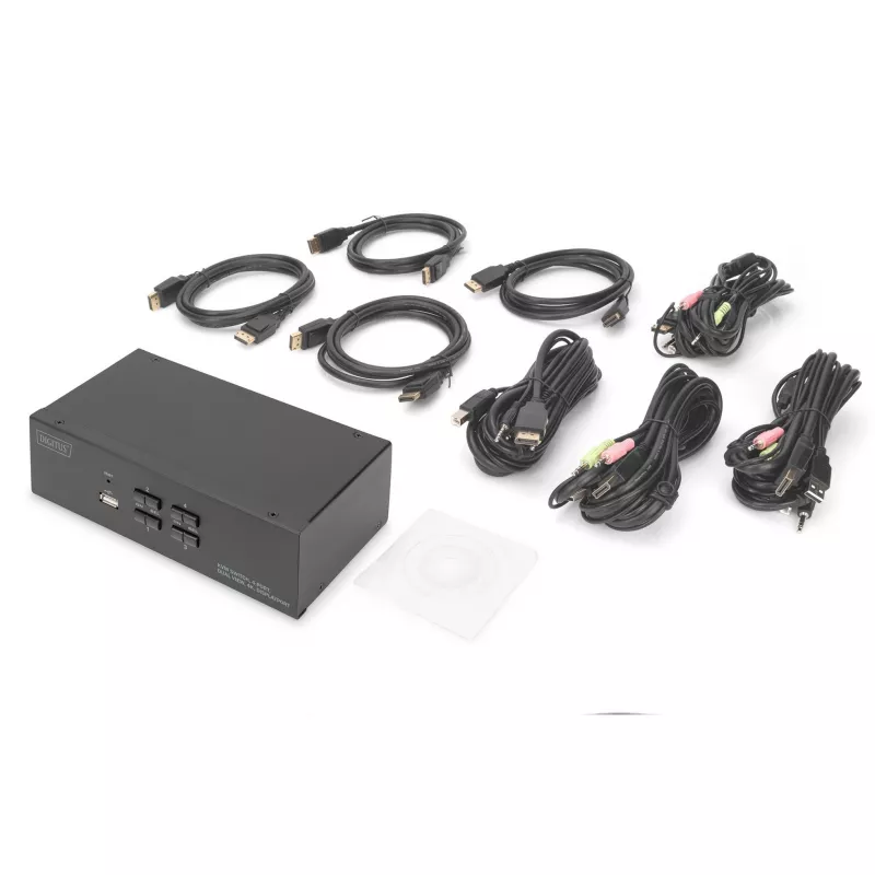 DIGITUS KVM jungiklis, 4 prievadai, du ekranai, 4K, DisplayPort®