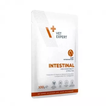 Šlapias veterinarinis ėdalas VETEXPERT Intestinal Cat 100 g – vištiena, 38% baltymų, 20% riebalų, suaugusioms katėms, kasos nepakankamumui