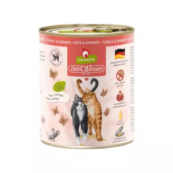 Šlapias kačių ėdalas Fox4Pets GRANATAPET DeliCATessen Turkija ir krevetės, be grūdų, 800 g, pilnavertis suaugusioms katėms