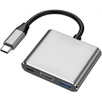 XtremeMac XWH-HUB3-13 nešiojamojo kompiuterio dokavimo stotelė ir prievadų replikatorius, laidinis USB Type-C, sidabrinė (XWH-HUB3-13)