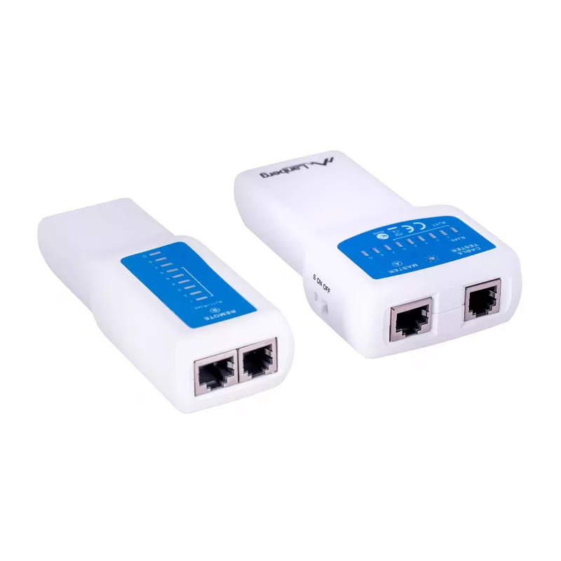 PoE kabelių testeris LANBERG NT-0402 – tinklo kabelių tikrintuvas su RJ-45/RJ-11, LED indikatoriais