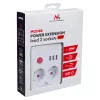 Maitinimo šynas MACLEAN MCE387 W — 2 kištukiniai lizdai, 3×USB A, 110–240V, 2500W, 1,5 m laidas, baltas