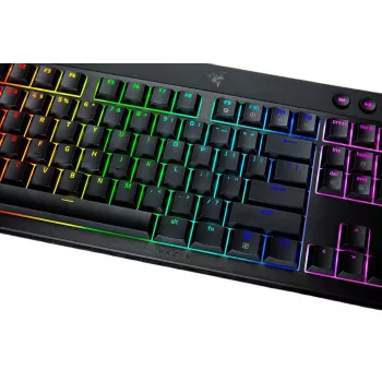 Razer BlackWidow V4 Low-Profile Tenkeyless HyperSpeed belaidė klaviatūra, US išdėstymas, juoda, geltoni jungikliai