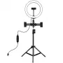 LED žiedinė šviesa 26 cm su trikoju stovu iki 1,1 m ir 3 laikikliais telefonams, USB