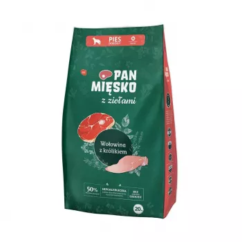 Sausas šunų maistas Pan Miesko Mr. Meat su žolelėmis Jautiena su Triušiu M 20 kg Maišas, vidutinėms veislėms, Baltymai 30% Riebalai 20%
