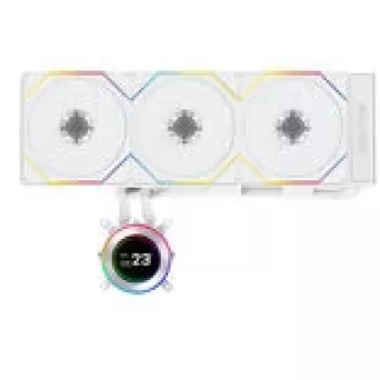 Skysčio aušintuvas Lian Li Hydroshift II LCD-C 360TL — 120 mm ventiliatoriai, 200–2600 RPM, FDB, baltas