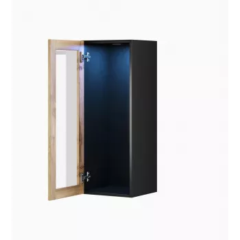 Vitrinos spintelė Cama Meble VIGO 90 stiklinė, sieninė, 90×35×32 cm, juoda/Wotan ąžuolas