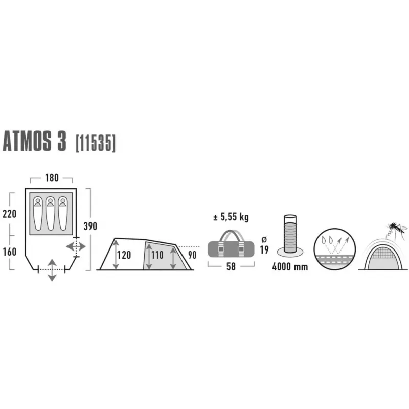 Palapinė High Peak Atmos 3 kupolinė 3 asmenims Juoda, Žalia 11535