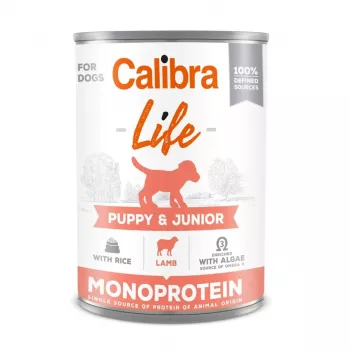 CALIBRA Dog Life Puppy & Junior drėgnas maistas šunims su ėriena ir ryžiais, 400 g