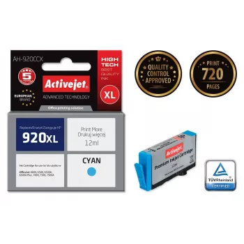 Kasetė ActiveJet AH-920CCX suderinama su HP 920XL Cyan, 12 ml, didelės talpos (XL), atnaujinta premium