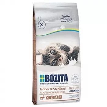 Sausas kačių ėdalas BOZITA Indoor & Sterilised Grain Free Reindeer 2 kg – suaugusioms katėms, 33% baltymų, 14% riebalų