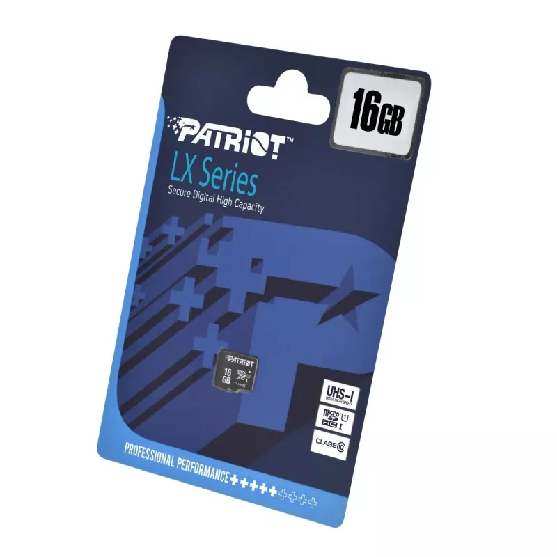 PATRIOT PSF16GMDC10 microSDHC atminties kortelė — 16 GB, Class 10, UHS-I (U1), 80 MB/s, juoda