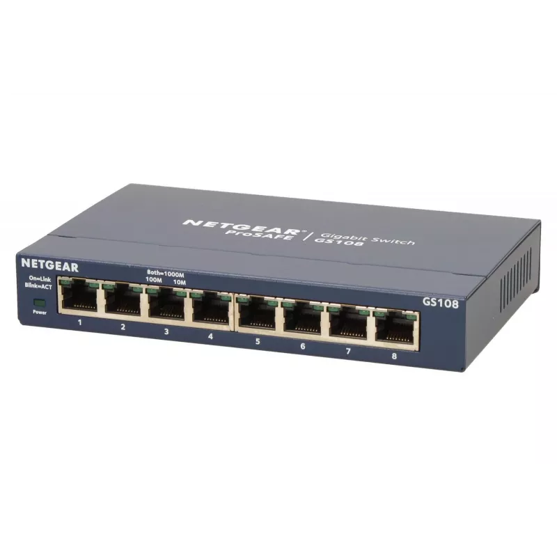 Nevaldomas jungiklis NETGEAR GS108GE, 8 prievadai, Gigabit Ethernet, 16 Gbit/s