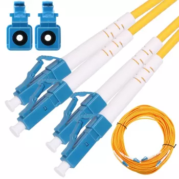 Skaidulinis optinis jungiamasis kabelis Extralink EX.2862 LC–LC 0,5 m G.652D FTTH geltonas pilnas dupleksas