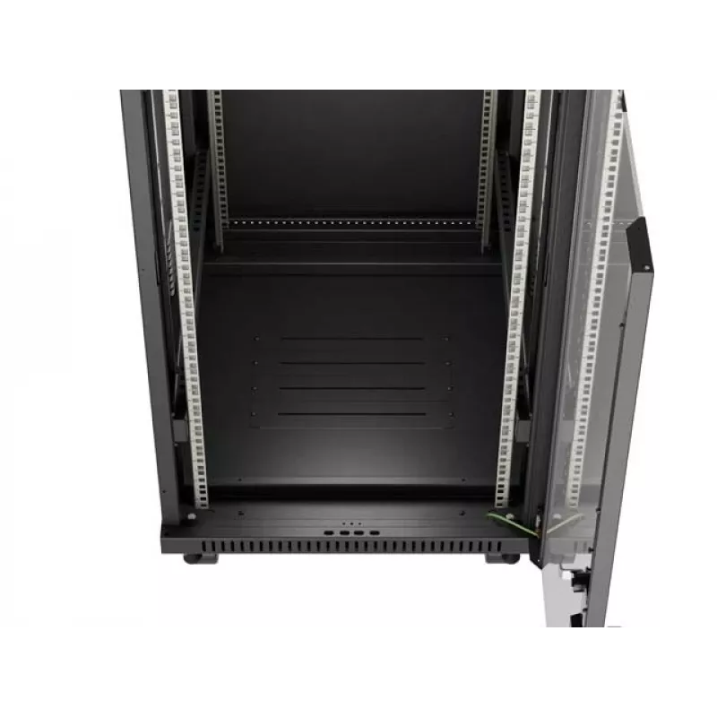 Tinklinis spintos stovas LANBERG 19 colių 24U 600x800 mm juodas su stiklo durelėmis ir LCD išpjova (Flat Pack) v2
