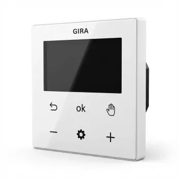 Skaitmeninis kambario termostatas Gira System 3000 Bluetooth, baltas, LCD ekranas