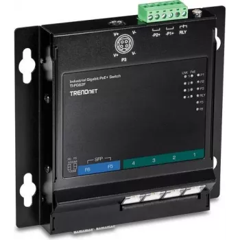 TRENDnet TI-PG62F - Nevaldomas švieslentės jungiklis - 4 x 10/100/1000 (PoE+) + 2 x Gigabit SFP - Tvirtinamas ant DIN bėgio arba sienos - PoE+ (120 W)