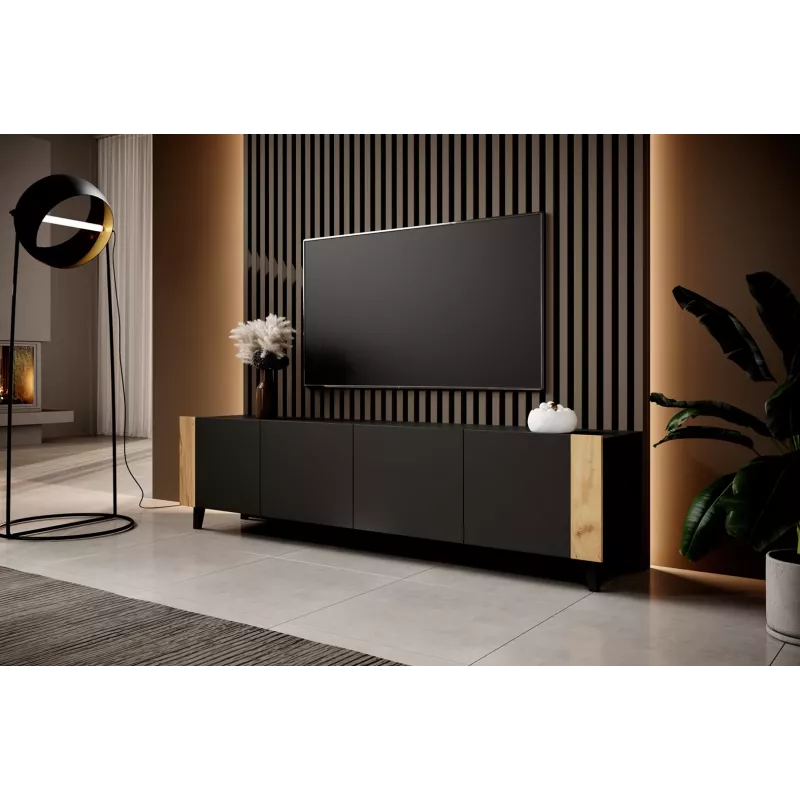 TV spintelė FARO 200x42x52 juodas matinis + ąžuolas craft