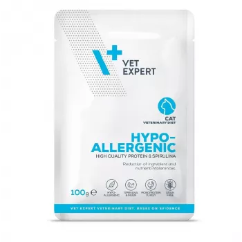 Šlapias kačių ėdalas VETEXPERT Hypoallergenic Turkey 100 g veterinarinė dieta jautrioms suaugusioms katėms, be grūdų, sojos ir glitimo