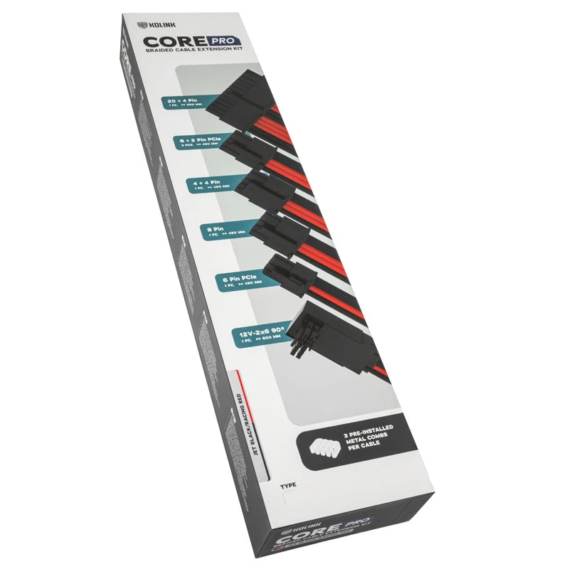 Adapterių rinkinys Kolink Core Pro 12V-2x6 Type 2 pintas, juodas/lenktyninis