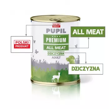 PUPIL Premium All Meat Venison - šlapias šunų ėdalas - 800g