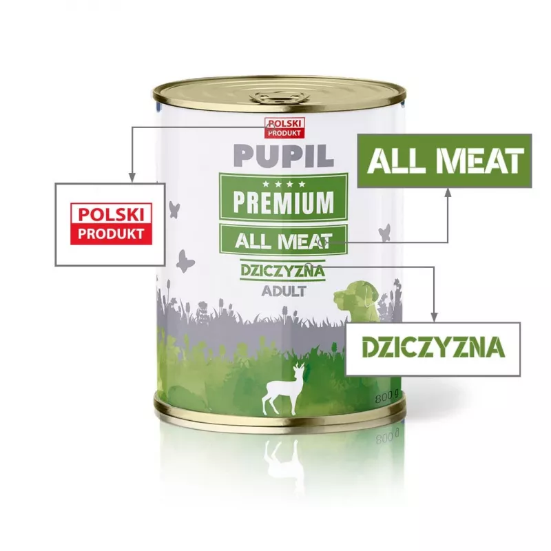 PUPIL Premium All Meat Venison - šlapias šunų ėdalas - 800g