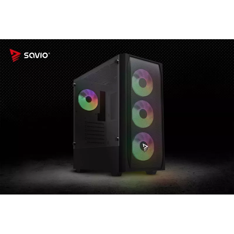 PC korpusas SAVIO Noctis Flow RGB — Cube, ATX/Mini-ITX, 3x 120 mm priekiniai ventiliatoriai, grūdintas stiklas, maks. GPU 35 cm