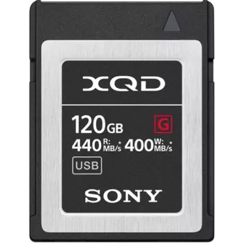 Sony QD-G120F 120 GB XQD atminties kortelė, didelės spartos, 440 MB/s skaitymas, 400 MB/s rašymas, atspari vandeniui ir temperatūrai, juoda