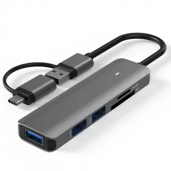 Adapteris USB 3.0 - 3x USB 3.0, SD, TF