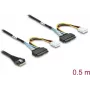 DELOCK PCIe 4.0 plonas SAS laidas SFF-8654 8i į 2× U.2 SFF-8639 lizdus su maitinimo jungtimi 0,5 m