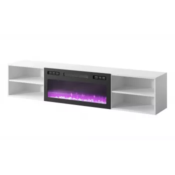 TV spintelė cama meble POLO 180x33x39 cm su elektriniu židiniu 1400–1600 W, laminuota, balta/juoda