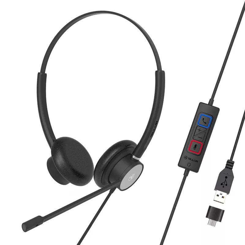 Tellur Voice 320 vielinė ausinė su mikrofonu, dvinarė, juoda