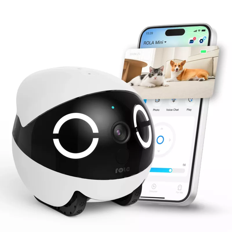 Robotinis augintinio monitorius Enabot Rola Mini — Wi‑Fi, 5000 mAh baterija, 3 MP, 137° matymo laukas, balta/juoda