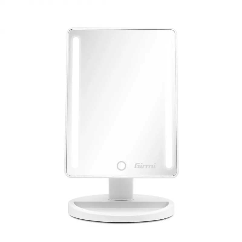 Laisvai pastatomas veidrodis su šviesa Girmi BE04 – stačiakampis, 1x didinimas, balta LED, USB/4×AA, 180° pasukimas