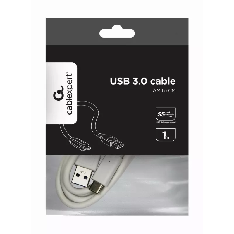 USB duomenų laidas Gembird USB A į USB C 1 m, USB 3.2 Gen 1, baltas