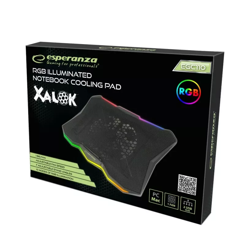 Aušinimo padėklas nešiojamam kompiuteriui ESPERANZA EGC110 17 colių (43,2 cm), 1 ventiliatorius 18 cm, 800 aps./min., 63 CFM, USB 2.0, juodas